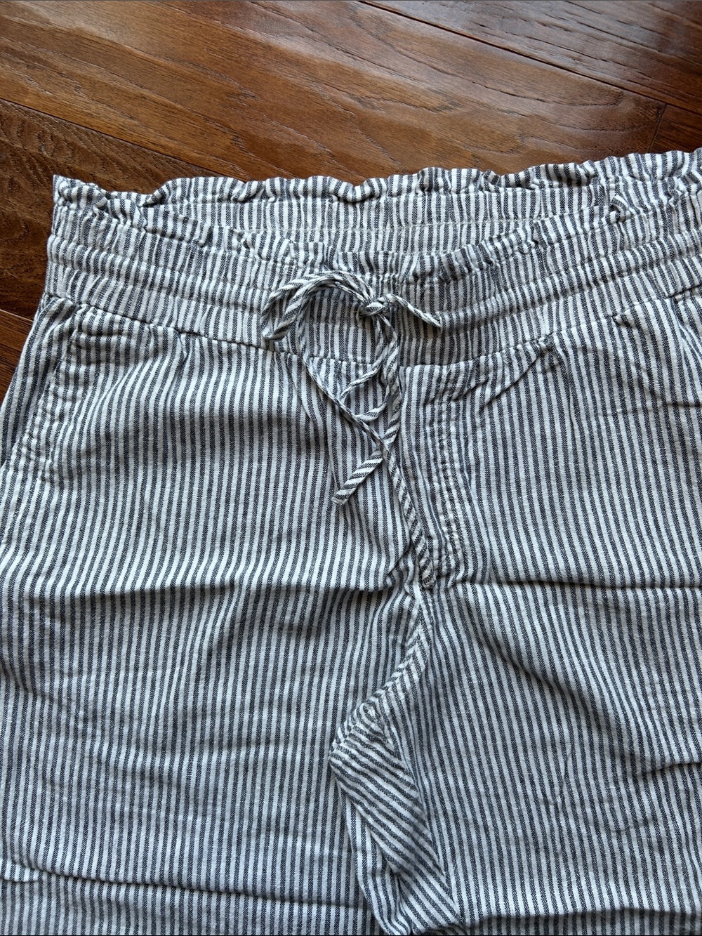 a new day Blue and White Striped Pull-On Cropped Pants 55% linen,45% rayon SZ XL - Picture 2 of 7